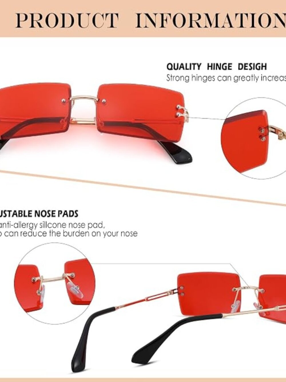 Rectangle Rimless Sunglasses Women Men, Square Frame 2000s Eyewear